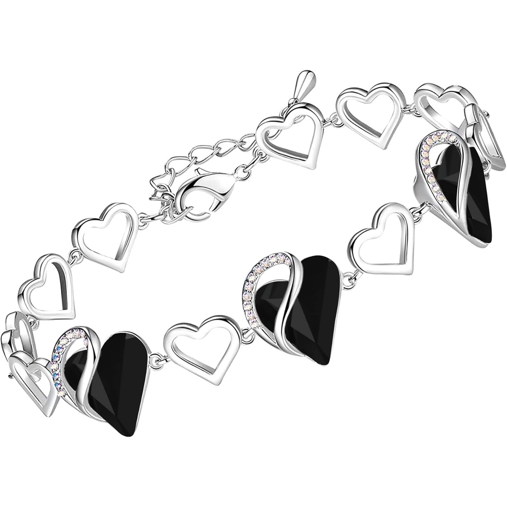 imageLeafael Infinity Love Heart Gift Bracelet for Women Birthstone or Healing Stone Crystal Silver Tone 7inch Chain and 2inch Extender14cHealing Stone for ProtectionJet Black