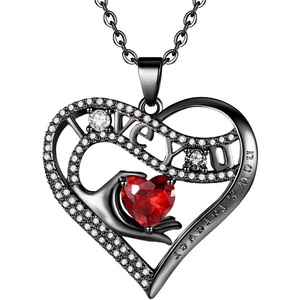 Leafael Gift Necklaces for Women, Heart in Hand I Love You Birthstone Crystal for 12 Months, Birthday Anniversary Jewelry for Wife Girlfriend Mom, Rose Gold or Gunmetal Plated, 18″ + 2″ Chain(13-January-Garnet Ruby Red-Gunmetal Plated)