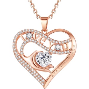 Leafael Gift Necklaces for Women, Heart in Hand I Love You Birthstone Crystal for 12 Months, Birthday Anniversary Jewelry for Wife Girlfriend Mom, Rose Gold or Gunmetal Plated, 18″ + 2″ Chain(04-April-Clear White-Rose Gold Plated)