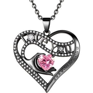 Leafael Gift Necklaces for Women, Heart in Hand I Love You Birthstone Crystal for 12 Months, Birthday Anniversary Jewelry for Wife Girlfriend Mom, Rose Gold or Gunmetal Plated, 18″ + 2″ Chain(22-October-Rose Quartz Pink-Gunmetal Plated)