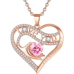 Leafael Gift Necklaces for Women, Heart in Hand I Love You Birthstone Crystal for 12 Months, Birthday Anniversary Jewelry for Wife Girlfriend Mom, Rose Gold or Gunmetal Plated, 18″ + 2″ Chain(10-October-Rose Quartz Pink-Rose Gold Plated)