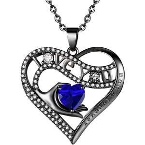Leafael Gift Necklaces for Women, Heart in Hand I Love You Birthstone Crystal for 12 Months, Birthday Anniversary Jewelry for Wife Girlfriend Mom, Rose Gold or Gunmetal Plated, 18″ + 2″ Chain(21-September-Sapphire Blue-Gunmetal Plated)