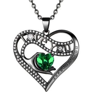 Leafael Gift Necklaces for Women, Heart in Hand I Love You Birthstone Crystal for 12 Months, Birthday Anniversary Jewelry for Wife Girlfriend Mom, Rose Gold or Gunmetal Plated, 18″ + 2″ Chain(17-May-Emerald Green-Gunmetal Plated)