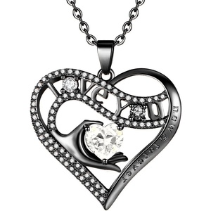 Leafael Gift Necklaces for Women, Heart in Hand I Love You Birthstone Crystal for 12 Months, Birthday Anniversary Jewelry for Wife Girlfriend Mom, Rose Gold or Gunmetal Plated, 18″ + 2″ Chain(16-April-Clear White-Gunmetal Plated)