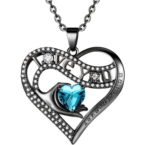 Leafael Gift Necklaces for Women, Heart in Hand I Love You Birthstone Crystal for 12 Months, Birthday Anniversary Jewelry for Wife Girlfriend Mom, Rose Gold or Gunmetal Plated, 18″ + 2″ Chain(24-December-Blue Topaz-Gunmetal Plated)