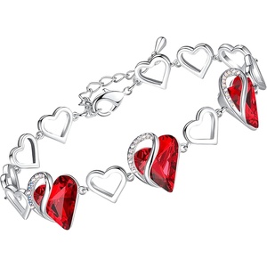 Leafael Infinity Love Heart Gift Bracelet for Women, Birthstone or Healing Stone Crystal, Silver Tone, 7-inch Chain and 2-inch Extender(01-January & July-Siam Ruby Red)