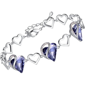 Leafael Infinity Love Heart Gift Bracelet for Women, Birthstone or Healing Stone Crystal, Silver Tone, 7-inch Chain and 2-inch Extender(02b-February-Tanzanite Purple)