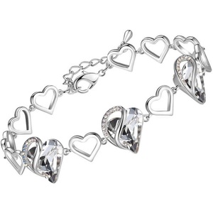 Leafael Infinity Love Heart Gift Bracelet for Women, Birthstone or Healing Stone Crystal, Silver Tone, 7-inch Chain and 2-inch Extender(04a-April-Clear White Crystal)