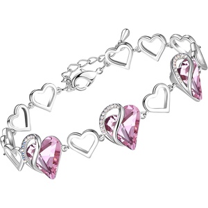 Leafael Infinity Love Heart Gift Bracelet for Women, Birthstone or Healing Stone Crystal, Silver Tone, 7-inch Chain and 2-inch Extender(10b-October-Healing Stone for Love-Rose Quartz Pink)
