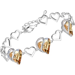 Leafael Infinity Love Heart Gift Bracelet for Women, Birthstone or Healing Stone Crystal, Silver Tone, 7-inch Chain and 2-inch Extender(11c-November-Silver Tone-Healing Stone for Power-Yellow Shade)