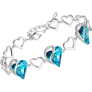 Leafael Infinity Love Heart Gift Bracelet for Women, Birthstone or Healing Stone Crystal, Silver Tone, 7-inch Chain and 2-inch Extender(12-December-Turquoise Aquamarine Blue)