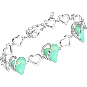 Leafael Infinity Love Heart Gift Bracelet for Women, Birthstone or Healing Stone Crystal, Silver Tone, 7-inch Chain and 2-inch Extender(13-Healing Stone for Luck-Jade Opal Green)