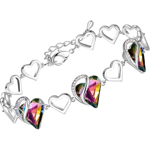 Leafael Infinity Love Heart Gift Bracelet for Women, Birthstone or Healing Stone Crystal, Silver Tone, 7-inch Chain and 2-inch Extender(14-Healing Stone for Protection-Rainbow Tourmaline Black)