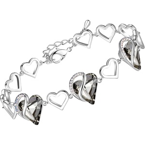 Leafael Infinity Love Heart Gift Bracelet for Women, Birthstone or Healing Stone Crystal, Silver Tone, 7-inch Chain and 2-inch Extender(14b-Healing Stone for Protection-Clear Black)
