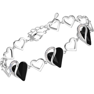 Leafael Infinity Love Heart Gift Bracelet for Women, Birthstone or Healing Stone Crystal, Silver Tone, 7-inch Chain and 2-inch Extender(14c-Healing Stone for Protection-Jet Black)