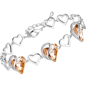 Leafael Infinity Love Heart Gift Bracelet for Women, Birthstone or Healing Stone Crystal, Silver Tone, 7-inch Chain and 2-inch Extender(15-Healing Stone for Energy-Carnelian Orange)