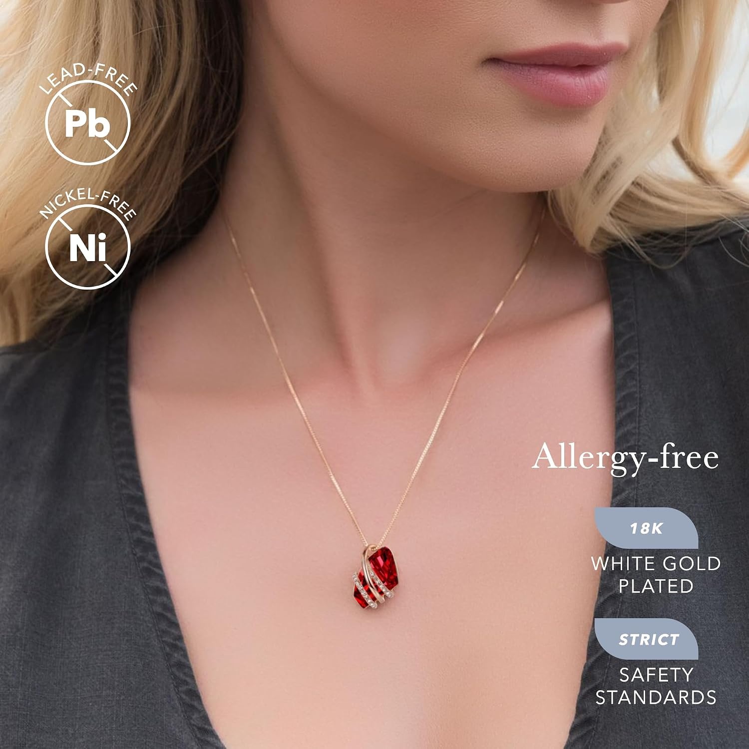 image:imageLeafael Wish Stone Pendant Necklace with Birthstone Crystal 18K Rose Gold PlatedSilvertone 18 2101January JulyRuby RedRose Gold Plated