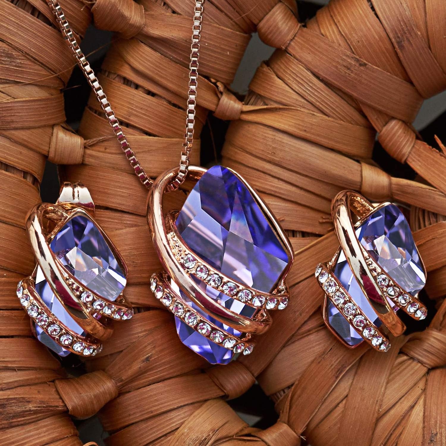 image:imageLeafael Wish Stone Pendant Necklace with Birthstone Crystal 18K Rose Gold PlatedSilvertone 18 2102FebruaryTanzanite PurpleRose Gold Plated