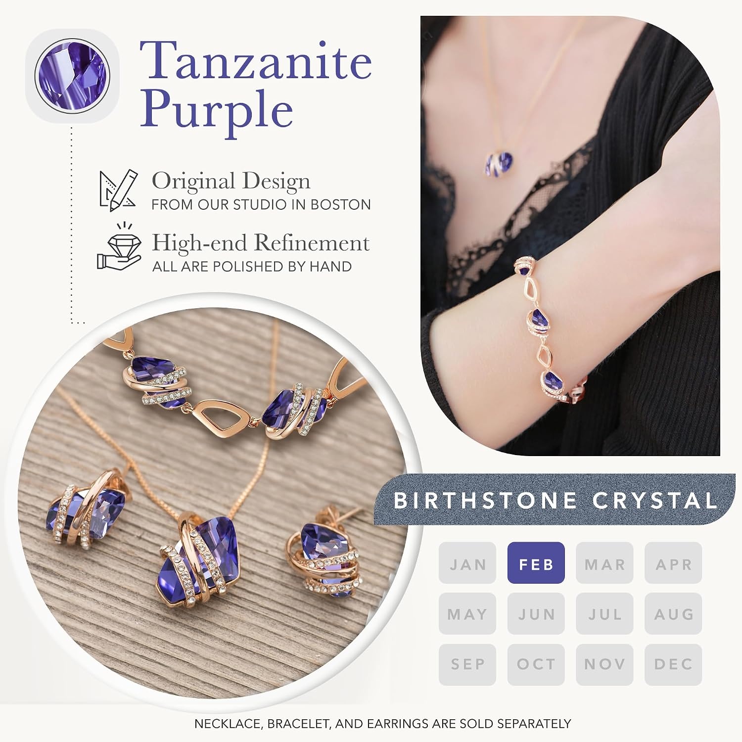image:imageLeafael Wish Stone Pendant Necklace with Birthstone Crystal 18K Rose Gold PlatedSilvertone 18 2102FebruaryTanzanite PurpleRose Gold Plated