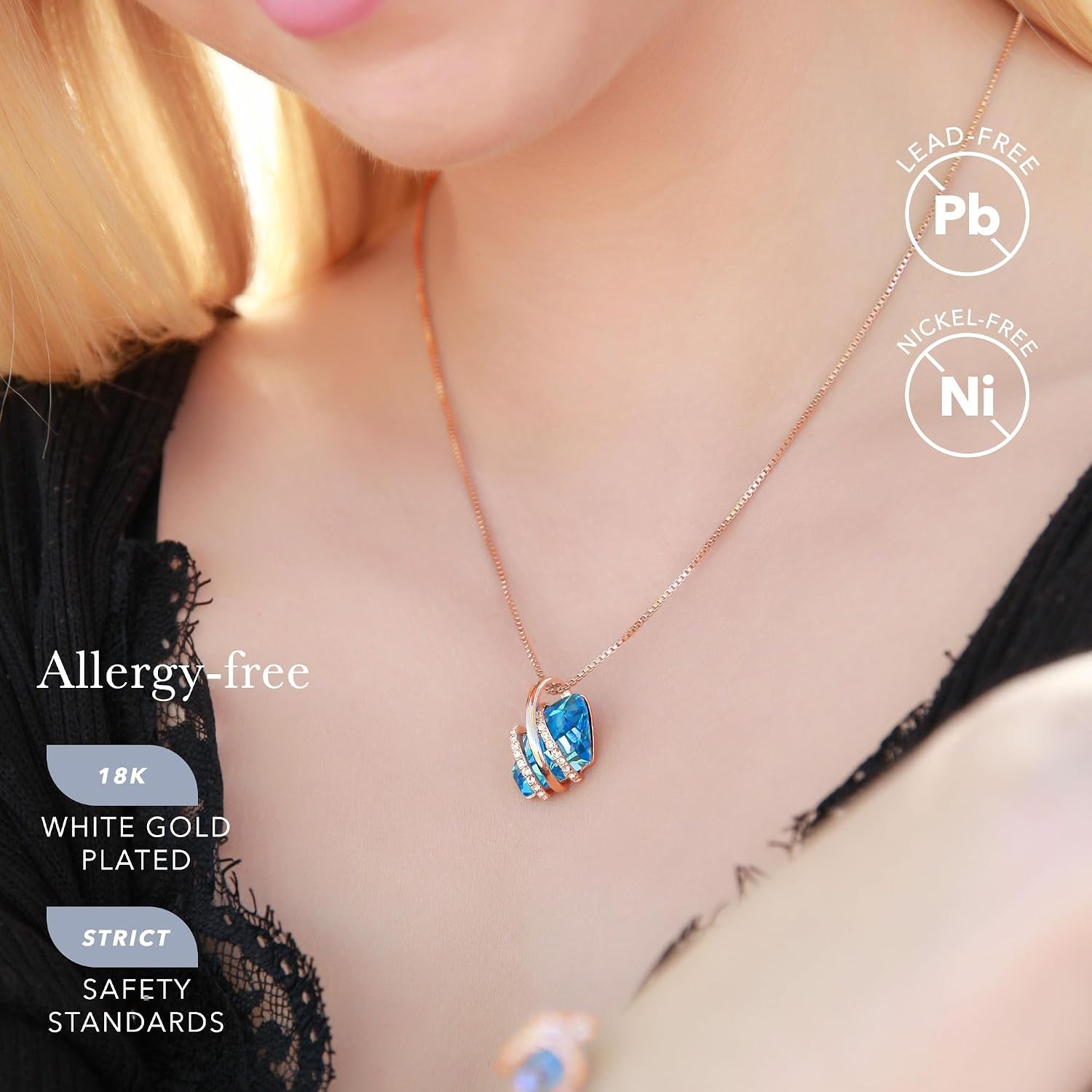 image:imageLeafael Wish Stone Pendant Necklace with Birthstone Crystal 18K Rose Gold PlatedSilvertone 18 2103March DecemberAquamarine BlueRose Gold Plated
