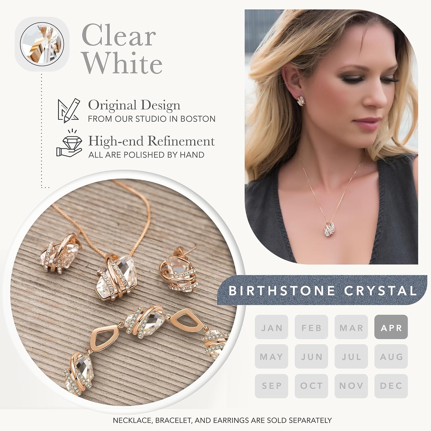 image:imageLeafael Wish Stone Pendant Necklace with Birthstone Crystal 18K Rose Gold PlatedSilvertone 18 2104AprilClear WhiteRose Gold Plated
