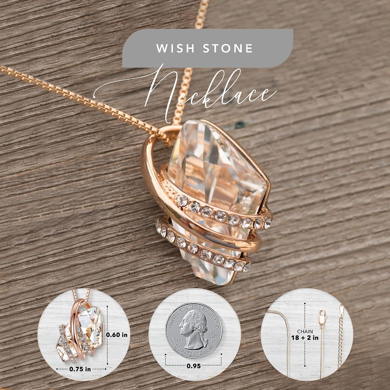 image:imageLeafael Wish Stone Pendant Necklace with Birthstone Crystal 18K Rose Gold PlatedSilvertone 18 2104AprilClear WhiteRose Gold Plated