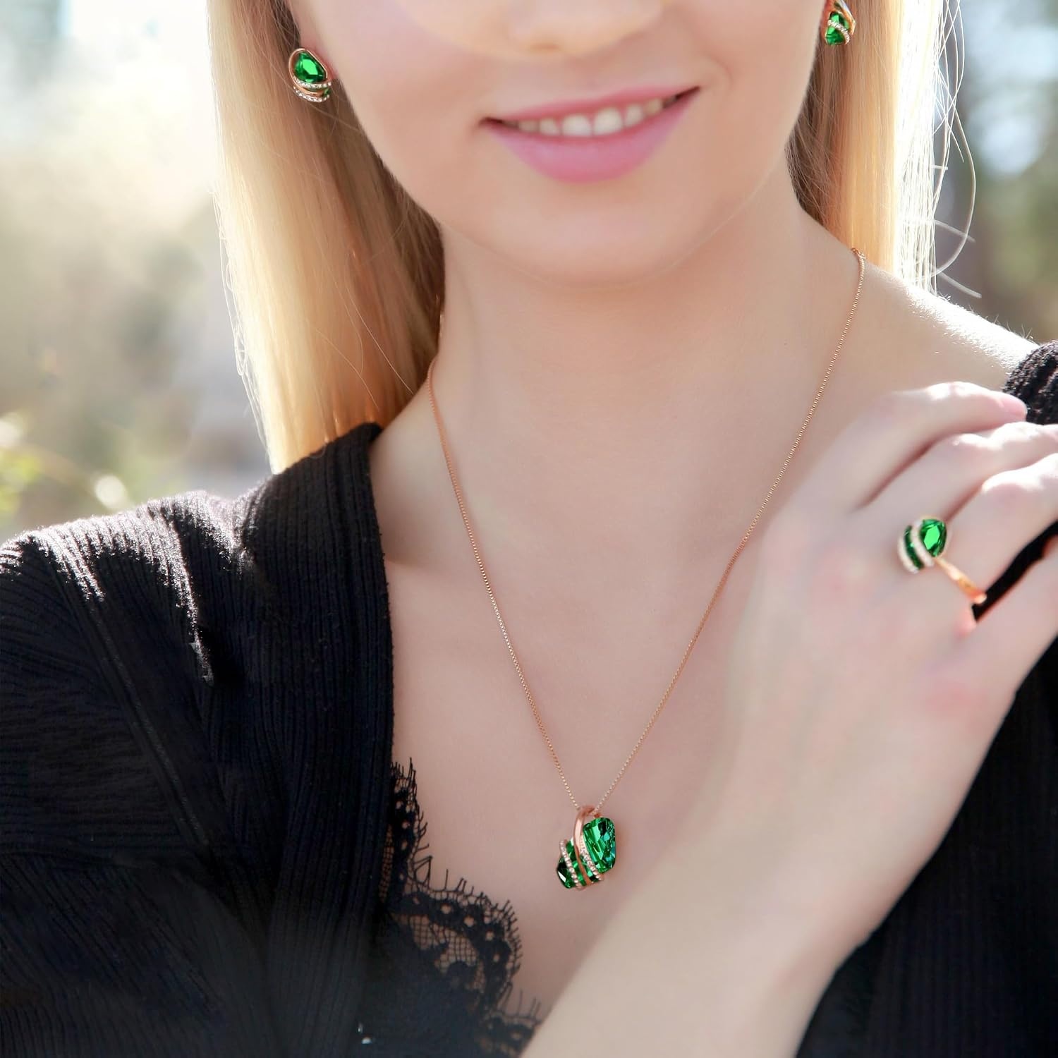 image:imageLeafael Wish Stone Pendant Necklace with Birthstone Crystal 18K Rose Gold PlatedSilvertone 18 2105MayEmerald GreenRose Gold Plated