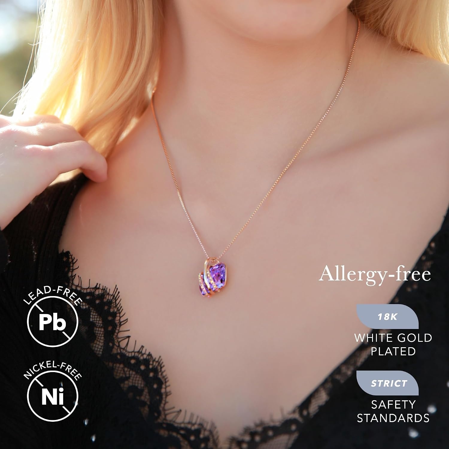 image:imageLeafael Wish Stone Pendant Necklace with Birthstone Crystal 18K Rose Gold PlatedSilvertone 18 2106JuneAlexandrite Light PurpleRose Gold Plated