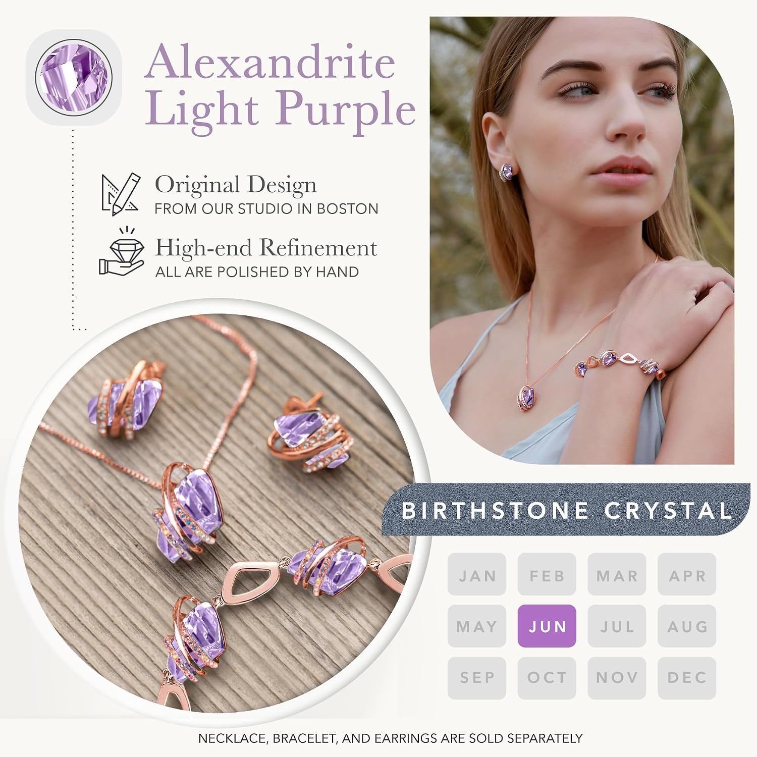 image:imageLeafael Wish Stone Pendant Necklace with Birthstone Crystal 18K Rose Gold PlatedSilvertone 18 2106JuneAlexandrite Light PurpleRose Gold Plated