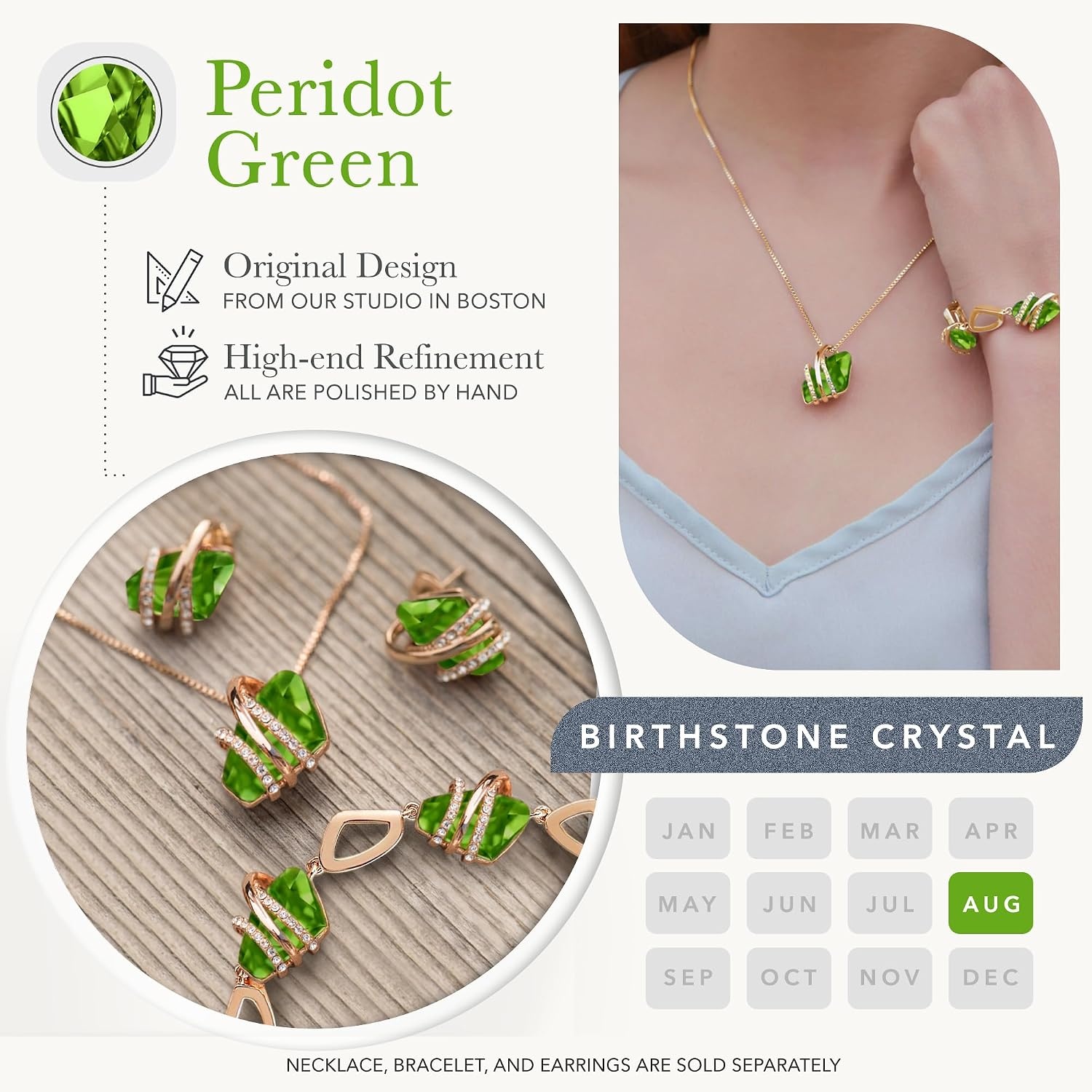 image:imageLeafael Wish Stone Pendant Necklace with Birthstone Crystal 18K Rose Gold PlatedSilvertone 18 2108AugustPeridot GreenRose Gold Plated