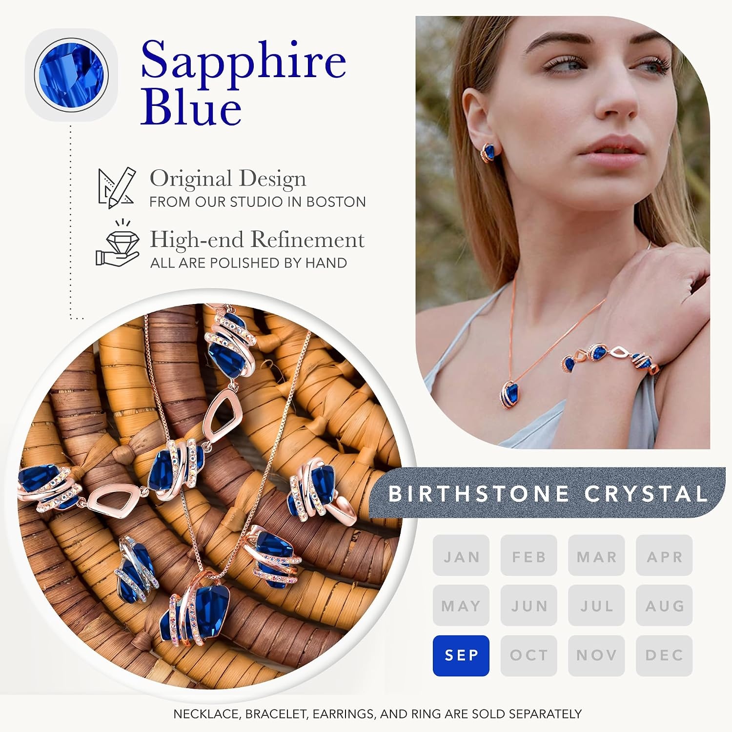 image:imageLeafael Wish Stone Pendant Necklace with Birthstone Crystal 18K Rose Gold PlatedSilvertone 18 2109bSeptemberSapphire BlueRose Gold Plated