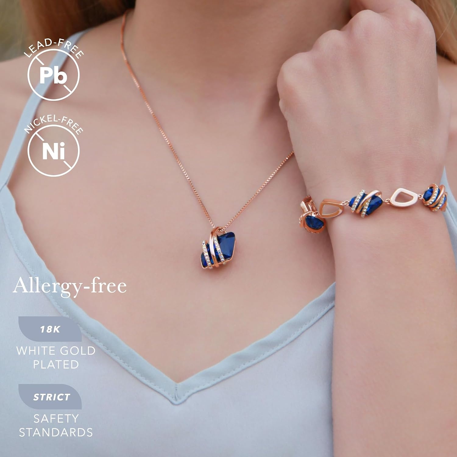 image:imageLeafael Wish Stone Pendant Necklace with Birthstone Crystal 18K Rose Gold PlatedSilvertone 18 2109bSeptemberSapphire BlueRose Gold Plated