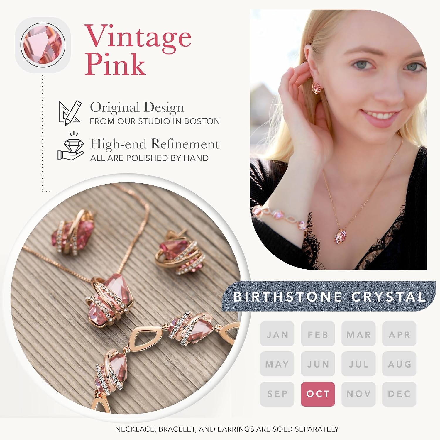 image:imageLeafael Wish Stone Pendant Necklace with Birthstone Crystal 18K Rose Gold PlatedSilvertone 18 2110OctoberVintage PinkRose Gold Plated
