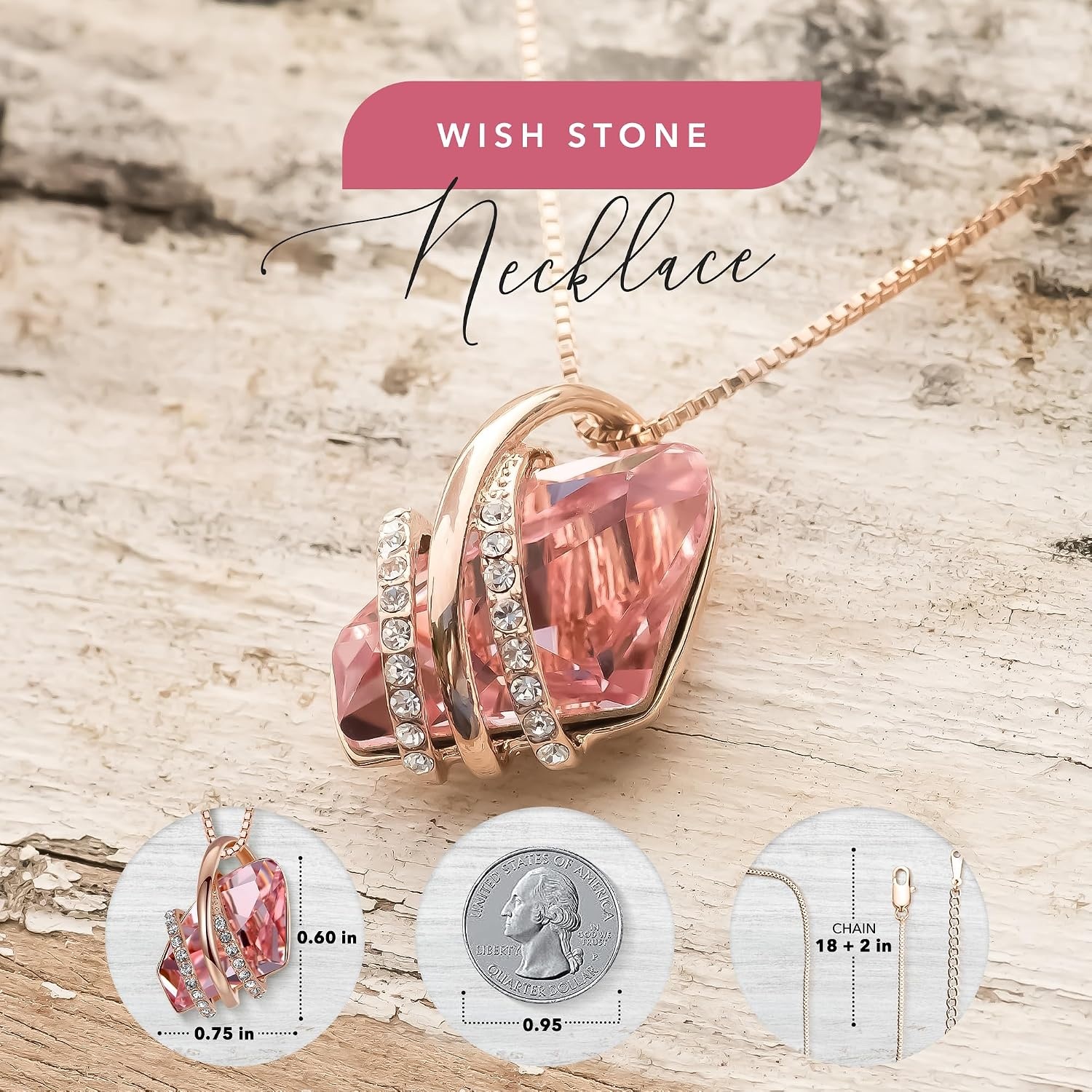 image:imageLeafael Wish Stone Pendant Necklace with Birthstone Crystal 18K Rose Gold PlatedSilvertone 18 2110OctoberVintage PinkRose Gold Plated