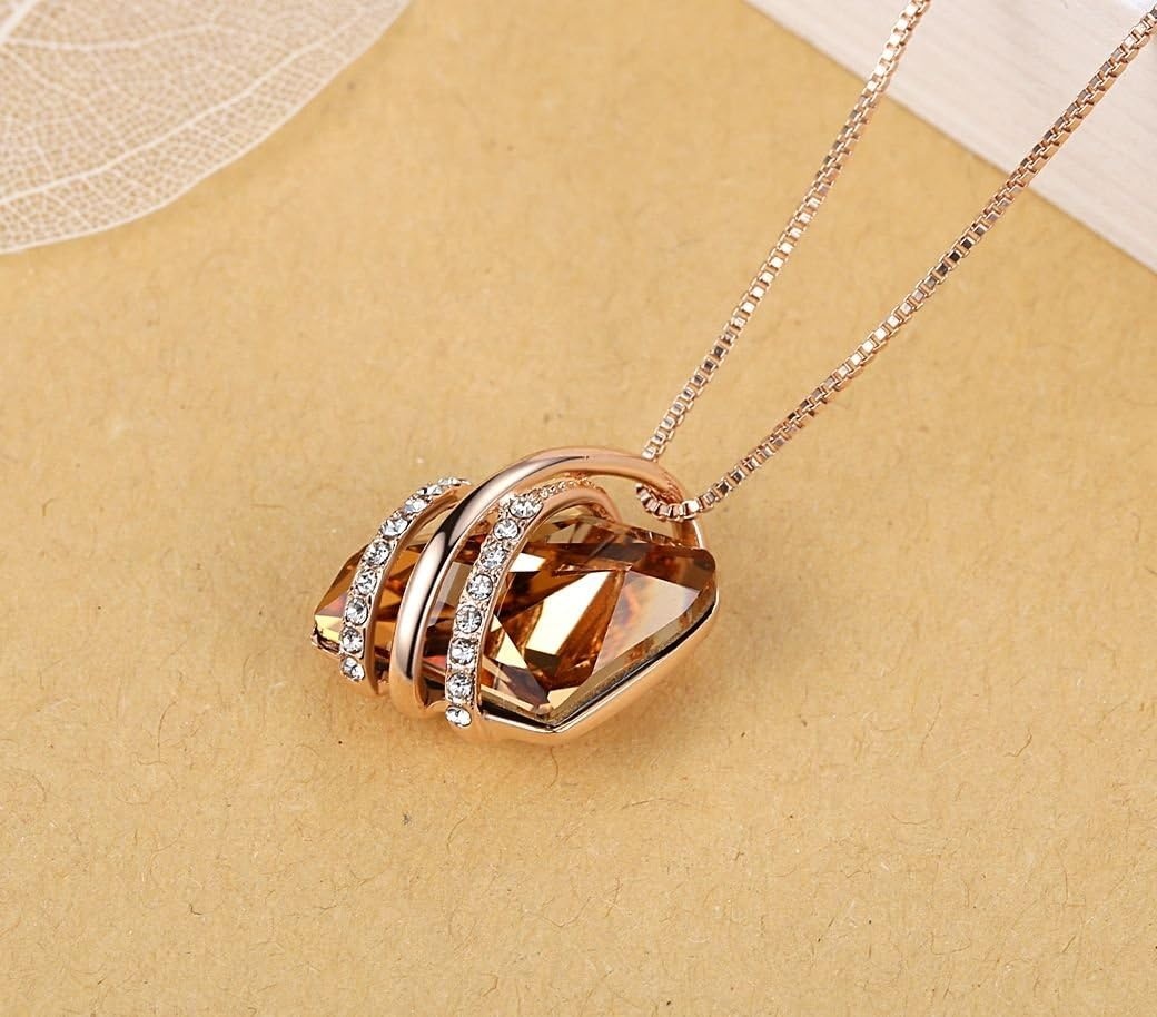image:imageLeafael Wish Stone Pendant Necklace with Birthstone Crystal 18K Rose Gold PlatedSilvertone 18 2111NovemberAmber BrownRose Gold Plated