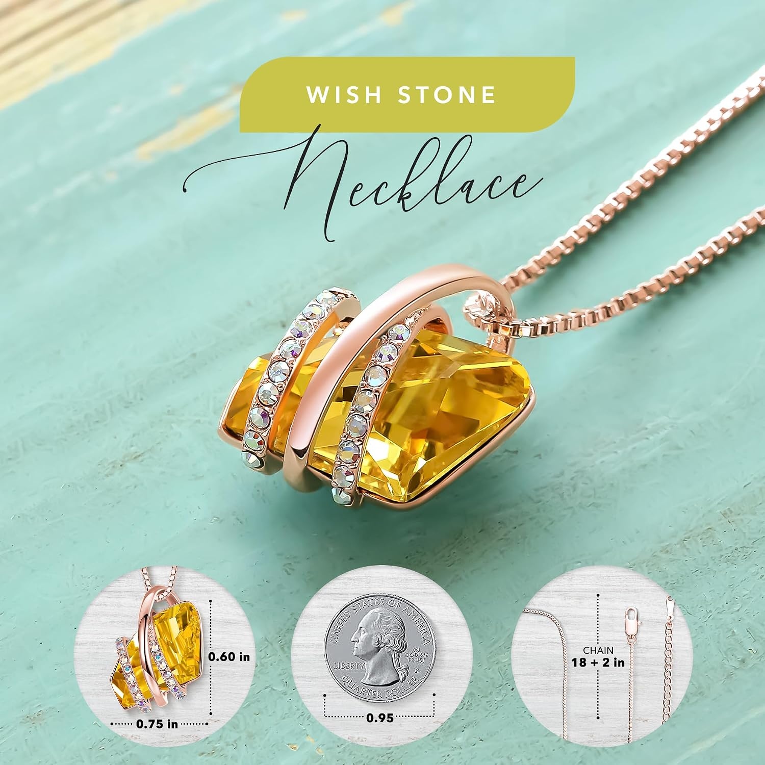image:imageLeafael Wish Stone Pendant Necklace with Birthstone Crystal 18K Rose Gold PlatedSilvertone 18 2111NovemberCitrine YellowRose Gold Plated