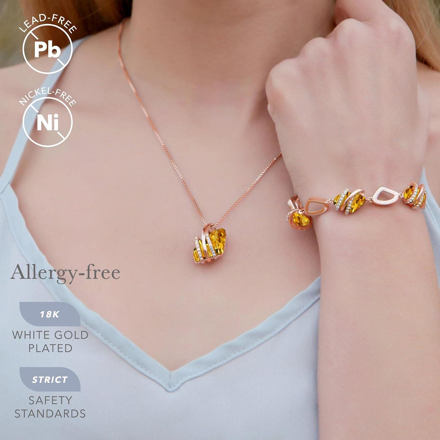 image:imageLeafael Wish Stone Pendant Necklace with Birthstone Crystal 18K Rose Gold PlatedSilvertone 18 2111NovemberCitrine YellowRose Gold Plated