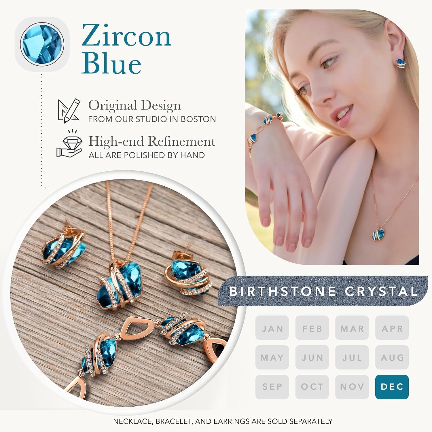 image:imageLeafael Wish Stone Pendant Necklace with Birthstone Crystal 18K Rose Gold PlatedSilvertone 18 2112DecemberZircon BlueRose Gold Plated