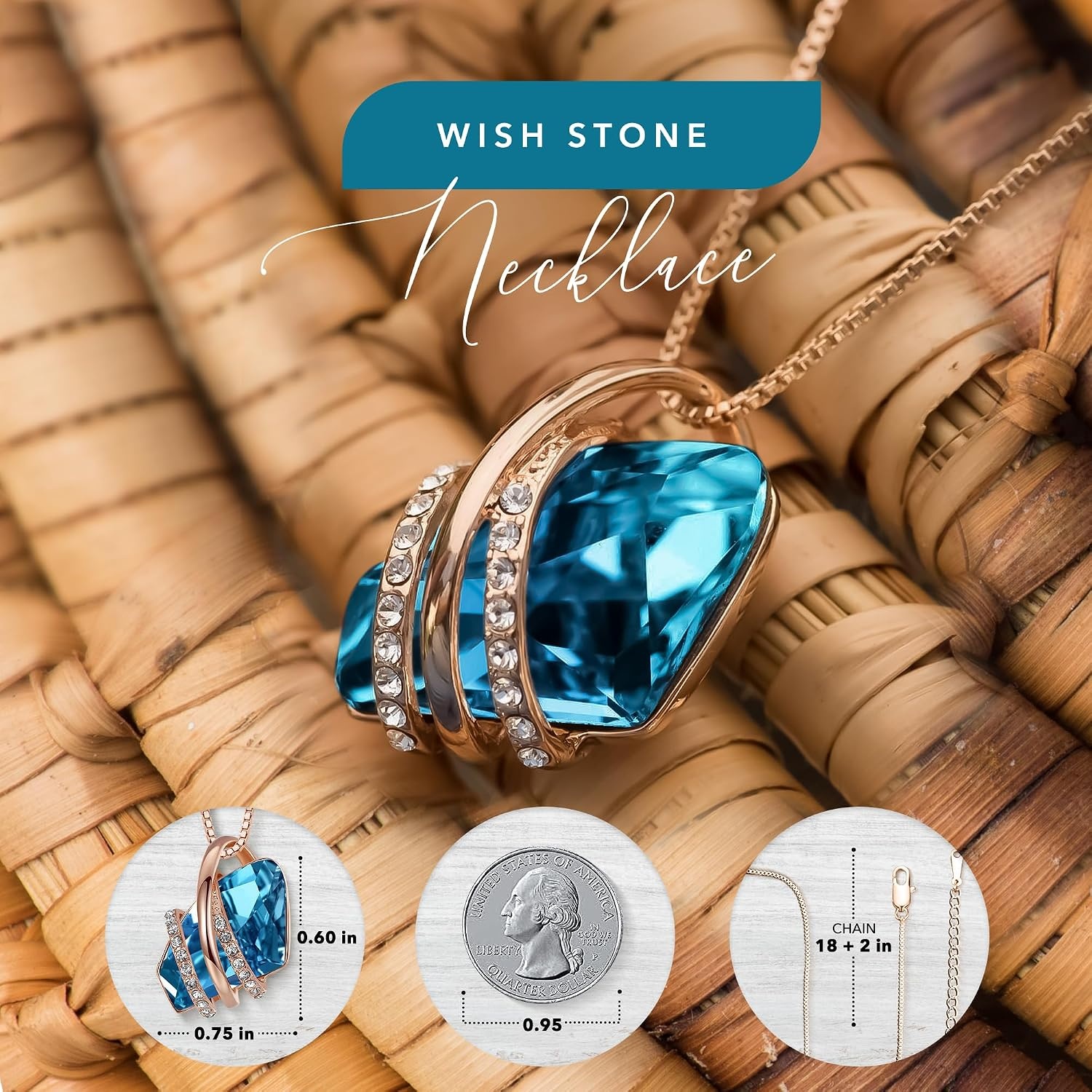 image:imageLeafael Wish Stone Pendant Necklace with Birthstone Crystal 18K Rose Gold PlatedSilvertone 18 2112DecemberZircon BlueRose Gold Plated