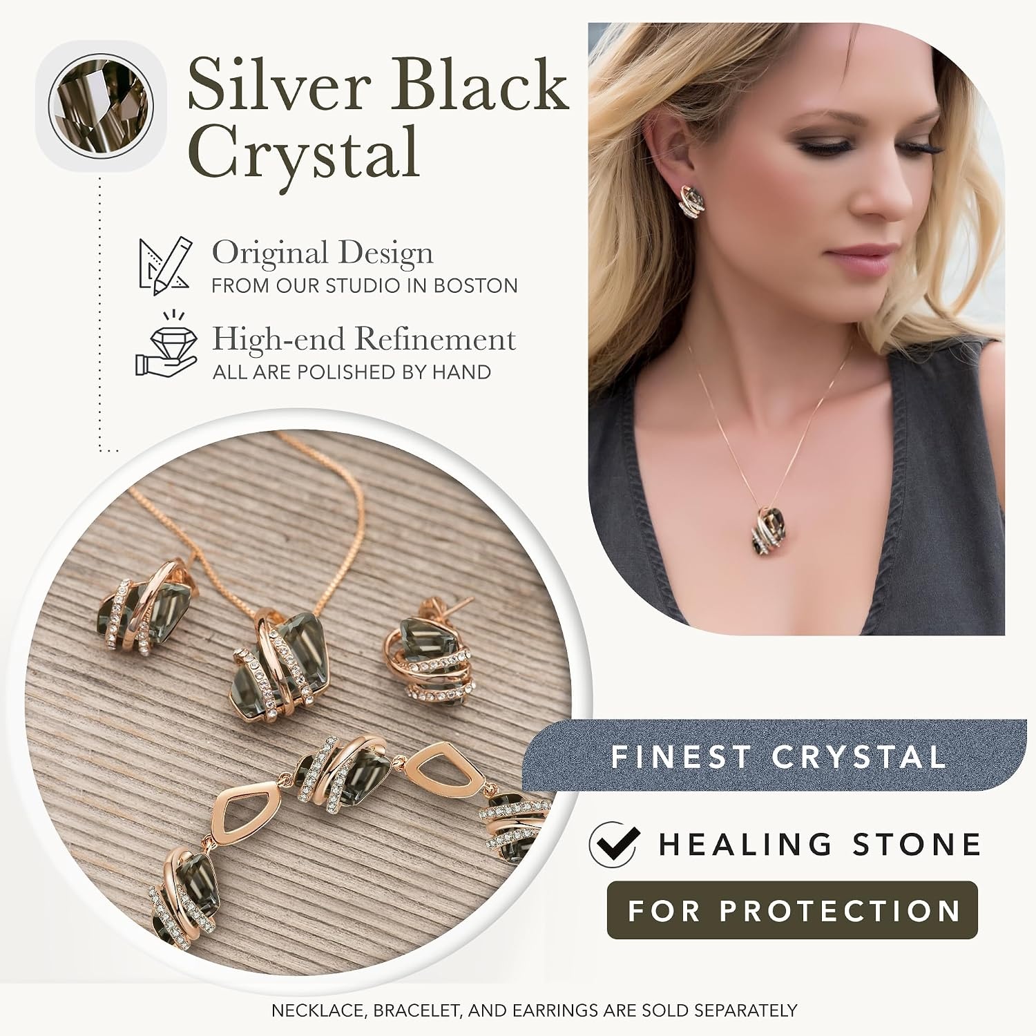 image:imageLeafael Wish Stone Pendant Necklace with Birthstone Crystal 18K Rose Gold PlatedSilvertone 18 2112Silver Black CrystalRose Gold Plated