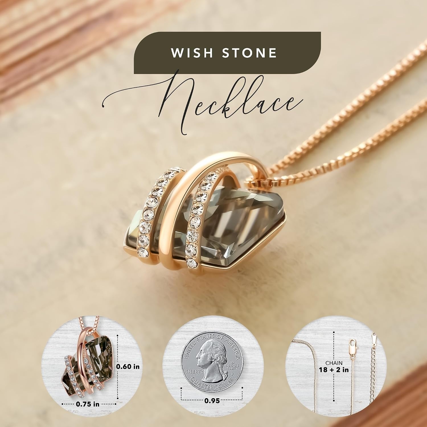 image:imageLeafael Wish Stone Pendant Necklace with Birthstone Crystal 18K Rose Gold PlatedSilvertone 18 2112Silver Black CrystalRose Gold Plated