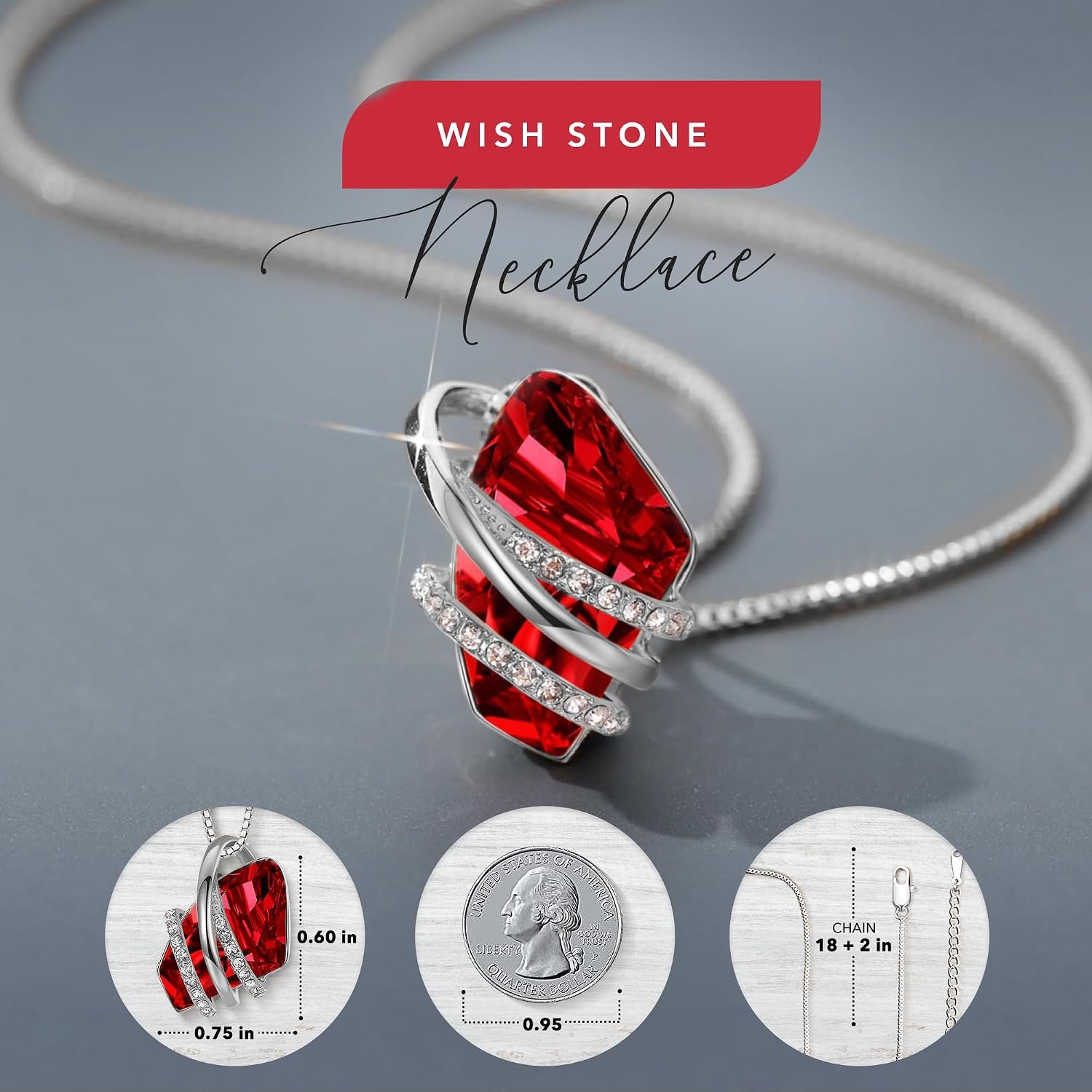 image:imageLeafael Wish Stone Pendant Necklace with Birthstone Crystal 18K Rose Gold PlatedSilvertone 18 2201January JulyRuby RedSilvertone
