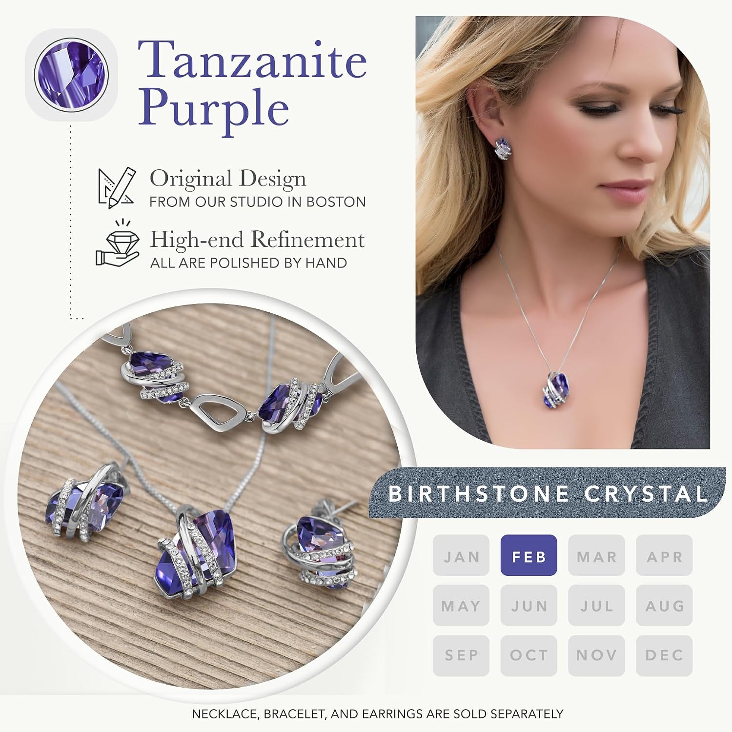 image:imageLeafael Wish Stone Pendant Necklace with Birthstone Crystal 18K Rose Gold PlatedSilvertone 18 2202FebruaryTanzanite PurpleSilvertone