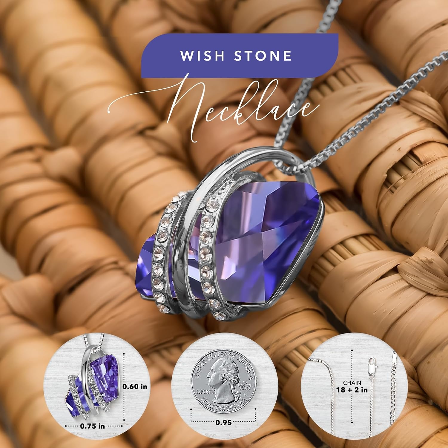 image:imageLeafael Wish Stone Pendant Necklace with Birthstone Crystal 18K Rose Gold PlatedSilvertone 18 2202FebruaryTanzanite PurpleSilvertone