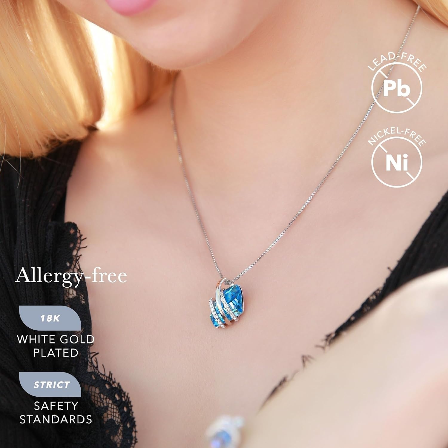 image:imageLeafael Wish Stone Pendant Necklace with Birthstone Crystal 18K Rose Gold PlatedSilvertone 18 2203March DecemberAquamarine BlueSilvertone