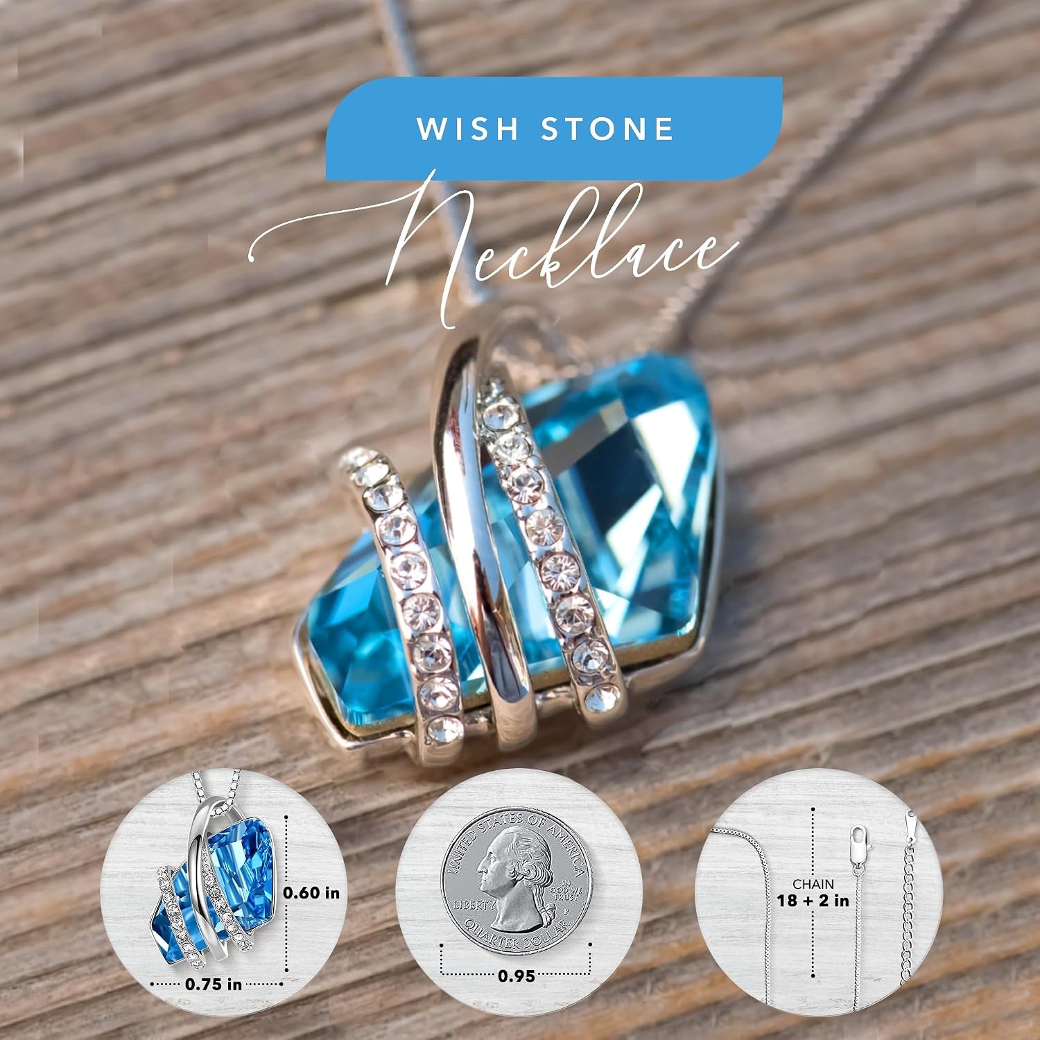 image:imageLeafael Wish Stone Pendant Necklace with Birthstone Crystal 18K Rose Gold PlatedSilvertone 18 2203March DecemberAquamarine BlueSilvertone
