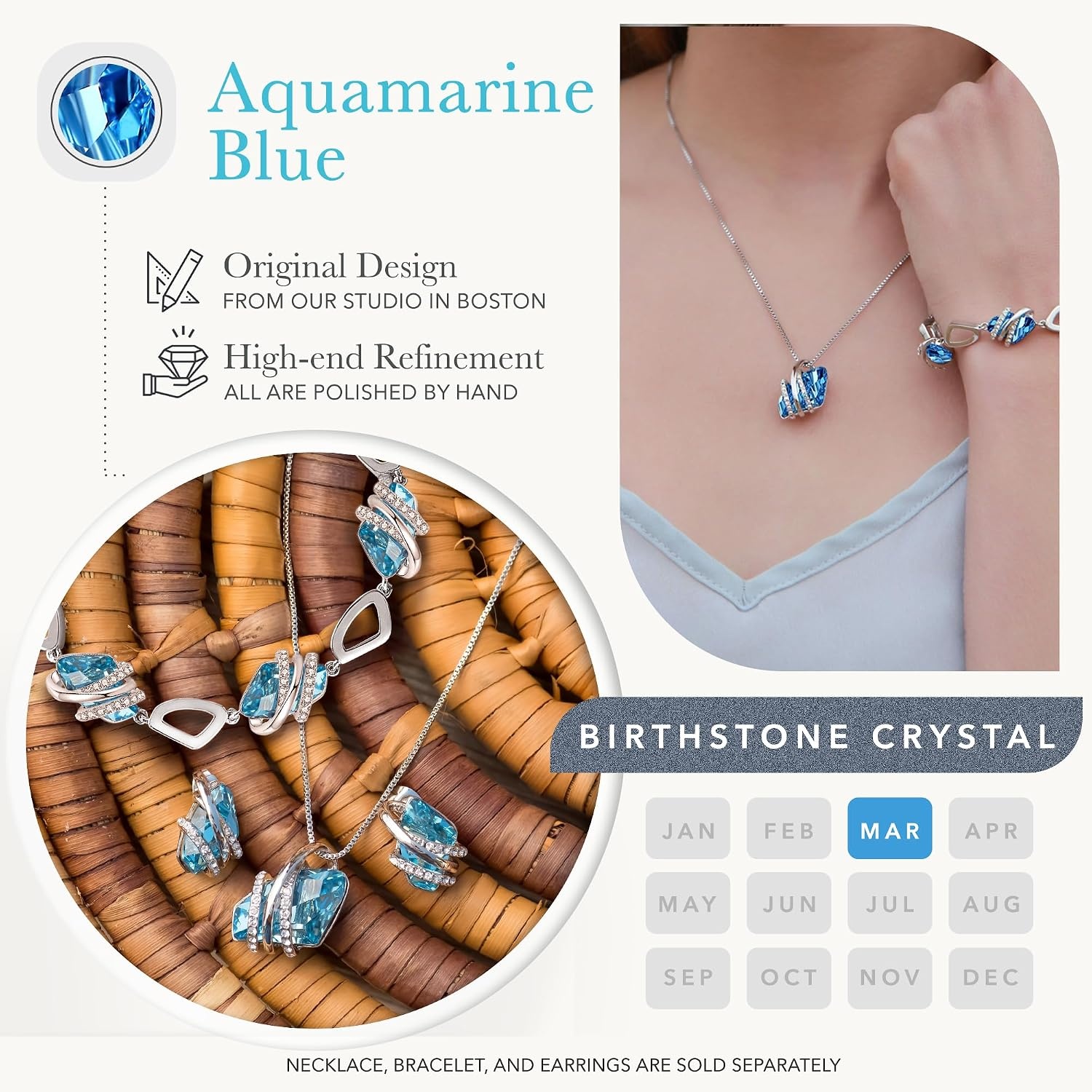 image:imageLeafael Wish Stone Pendant Necklace with Birthstone Crystal 18K Rose Gold PlatedSilvertone 18 2203March DecemberAquamarine BlueSilvertone