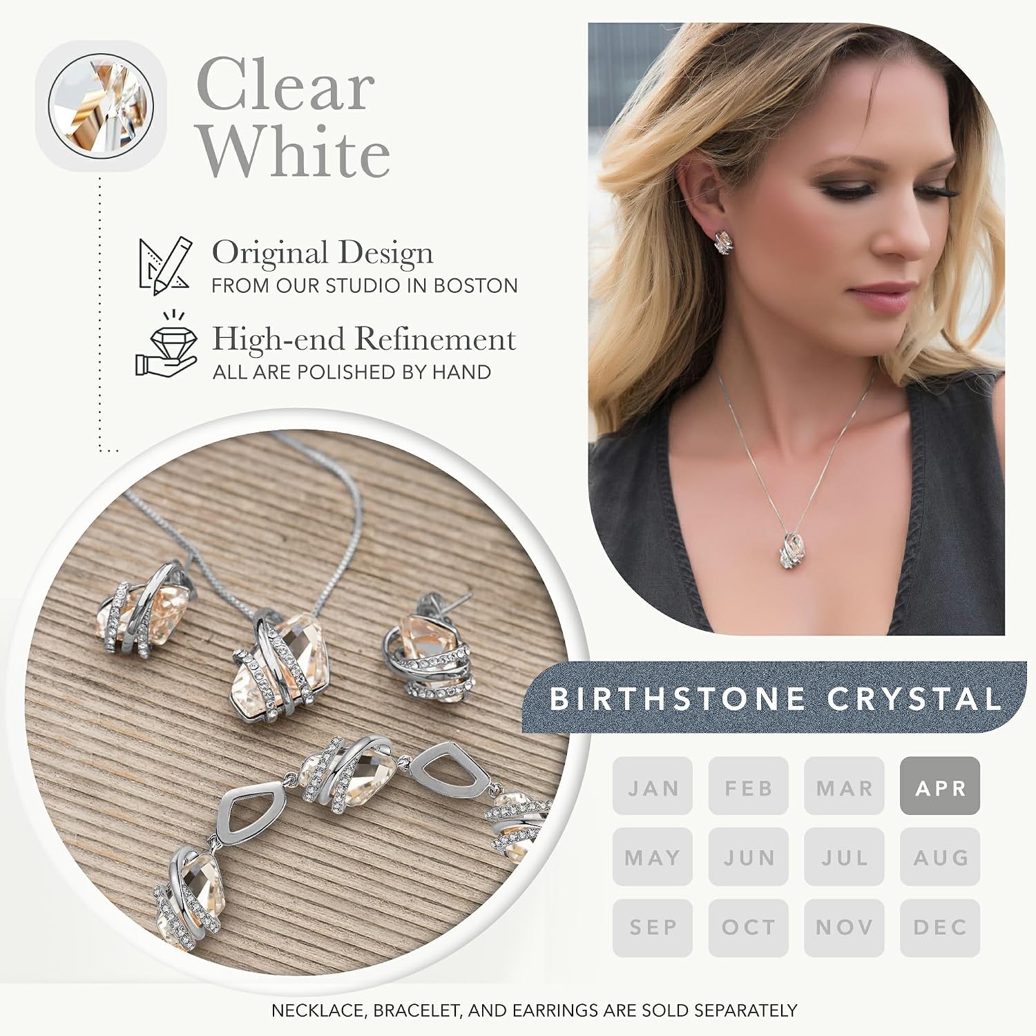 image:imageLeafael Wish Stone Pendant Necklace with Birthstone Crystal 18K Rose Gold PlatedSilvertone 18 2204AprilClear WhiteSilvertone