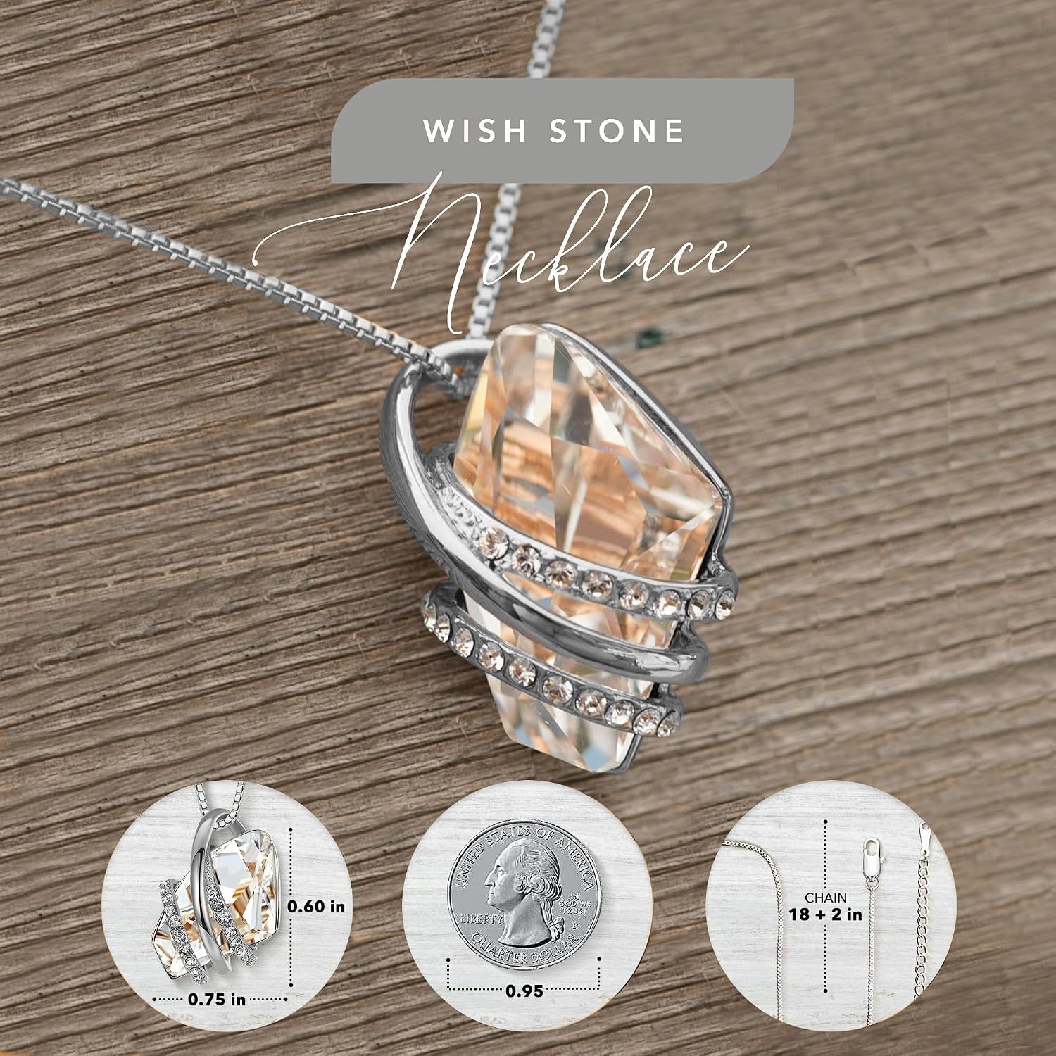 image:imageLeafael Wish Stone Pendant Necklace with Birthstone Crystal 18K Rose Gold PlatedSilvertone 18 2204AprilClear WhiteSilvertone