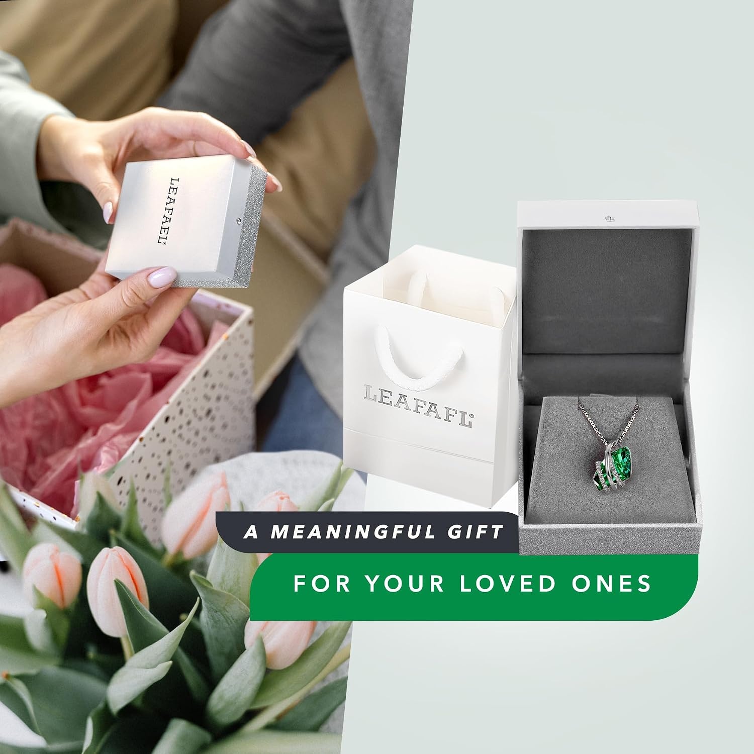 image:imageLeafael Wish Stone Pendant Necklace with Birthstone Crystal 18K Rose Gold PlatedSilvertone 18 2205MayEmerald GreenSilvertone